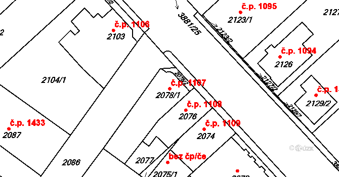 Turnov 1107 na parcele st. 2078/1 v KÚ Turnov, Katastrální mapa