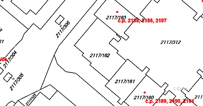 Chodov 2189,2190,2191, Praha na parcele st. 2117/162 v KÚ Chodov, Katastrální mapa