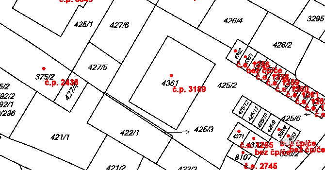 Hodonín 3189 na parcele st. 4361 v KÚ Hodonín, Katastrální mapa