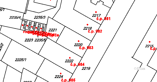 České Budějovice 7 983, České Budějovice na parcele st. 2220 v KÚ České Budějovice 7, Katastrální mapa