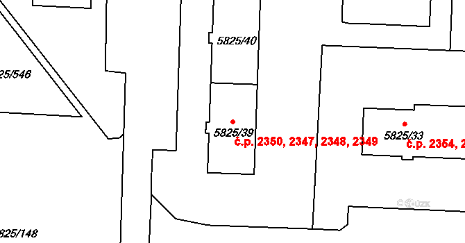 Česká Lípa 2347,2348,2349,2350 na parcele st. 5825/39 v KÚ Česká Lípa, Katastrální mapa