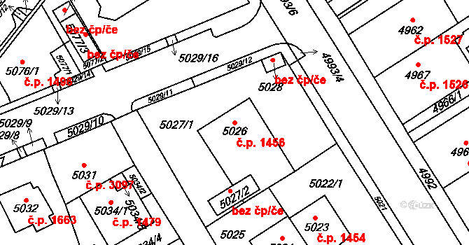 Chomutov 1456 na parcele st. 5026 v KÚ Chomutov I, Katastrální mapa
