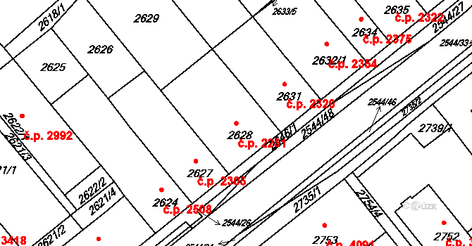 Chomutov 2251 na parcele st. 2628 v KÚ Chomutov II, Katastrální mapa
