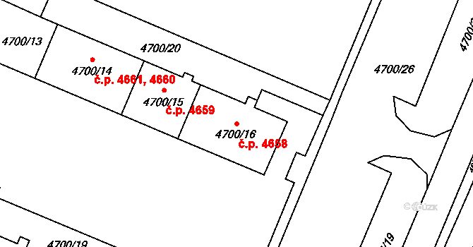 Chomutov 4658 na parcele st. 4700/16 v KÚ Chomutov I, Katastrální mapa