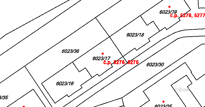 Chomutov 5275,5276 na parcele st. 6023/16 v KÚ Chomutov I, Katastrální mapa
