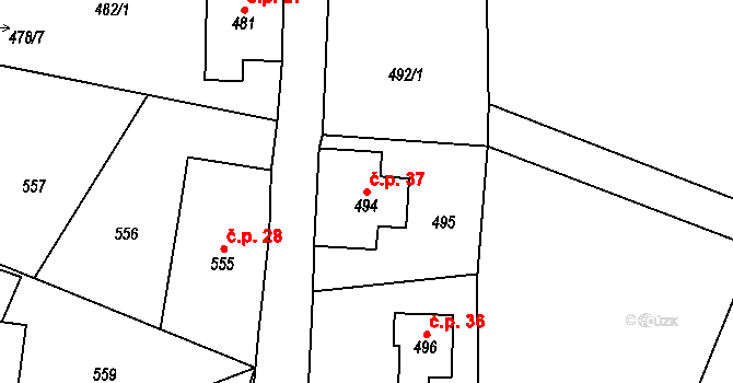 Český Dub III 37, Český Dub na parcele st. 494 v KÚ Český Dub, Katastrální mapa