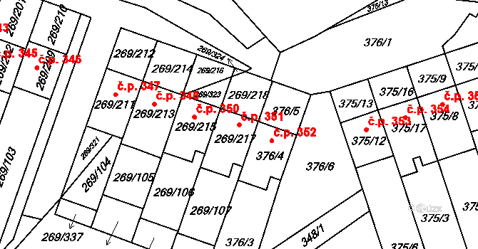 Pražské Předměstí 351, Bílina na parcele st. 269/217 v KÚ Bílina, Katastrální mapa