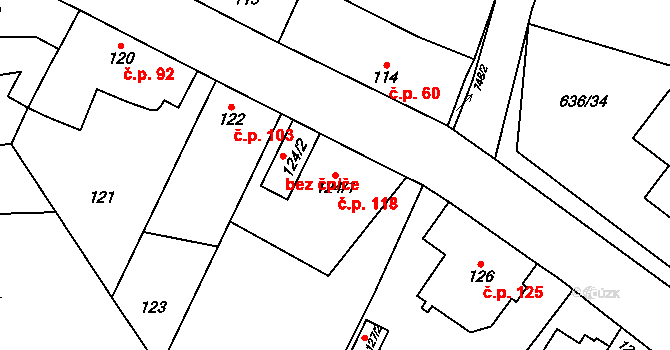 Červený Hrádek 118, Plzeň na parcele st. 124/1 v KÚ Červený Hrádek u Plzně, Katastrální mapa