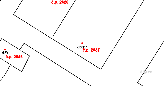 Východní Předměstí 2537, Plzeň na parcele st. 663/1 v KÚ Plzeň, Katastrální mapa
