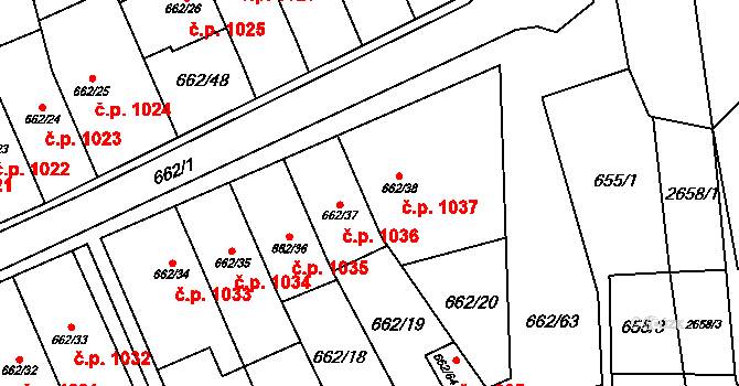 Oslavany 1037 na parcele st. 662/38 v KÚ Oslavany, Katastrální mapa