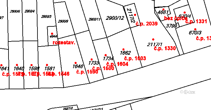 Česká Třebová 1604 na parcele st. 1734 v KÚ Česká Třebová, Katastrální mapa