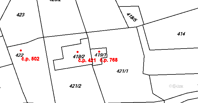 Libčice nad Vltavou 768 na parcele st. 419/1 v KÚ Letky, Katastrální mapa