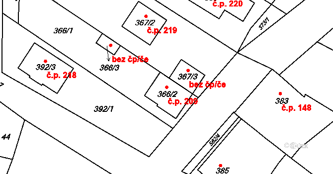 Vésky 209, Uherské Hradiště na parcele st. 366/2 v KÚ Vésky, Katastrální mapa