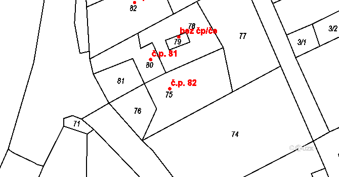 Horní Pochlovice 82, Kaceřov na parcele st. 75 v KÚ Horní Pochlovice, Katastrální mapa