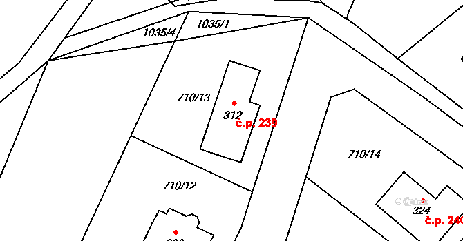 Tuhaň 239 na parcele st. 312 v KÚ Tuhaň, Katastrální mapa