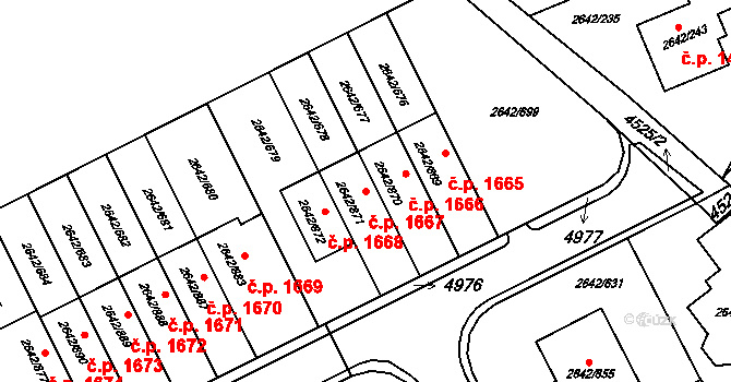 Kuřim 1667 na parcele st. 2642/871 v KÚ Kuřim, Katastrální mapa
