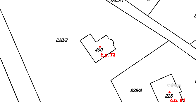 Přísečná 73 na parcele st. 400 v KÚ Přísečná, Katastrální mapa