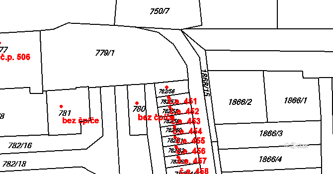 Podbořany 451 na parcele st. 782/56 v KÚ Podbořany, Katastrální mapa