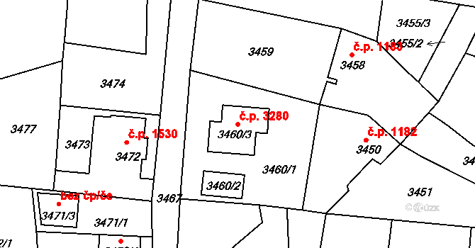 Česká Lípa 3280 na parcele st. 3460/3 v KÚ Česká Lípa, Katastrální mapa