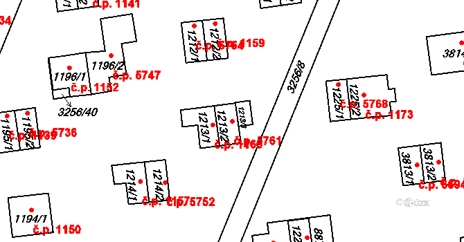 Zlín 5761 na parcele st. 1213/2 v KÚ Zlín, Katastrální mapa