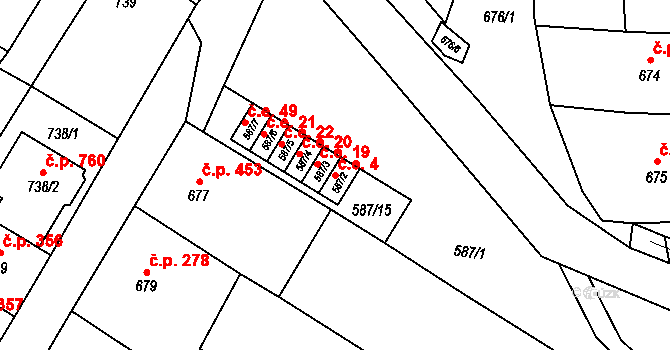 Drnovice 4 na parcele st. 587/2 v KÚ Drnovice u Vyškova, Katastrální mapa
