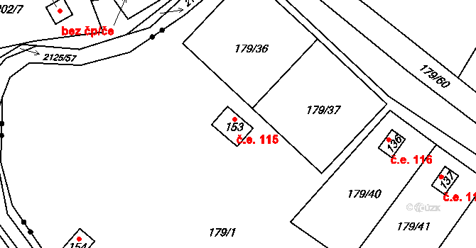 Holičky 115, Třeboň na parcele st. 153 v KÚ Holičky u Staré Hlíny, Katastrální mapa