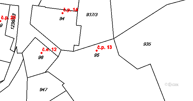 Velké Heřmanice 13, Heřmaničky na parcele st. 95 v KÚ Velké Heřmanice, Katastrální mapa