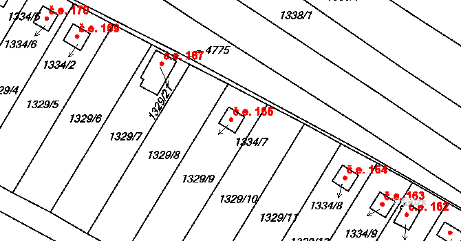 Jemnice 165 na parcele st. 1334/7 v KÚ Jemnice, Katastrální mapa