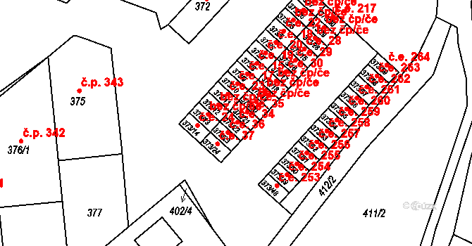 Rousínov 34 na parcele st. 373/22 v KÚ Rousínov u Vyškova, Katastrální mapa