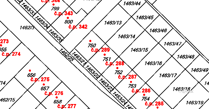 Pozlovice 288 na parcele st. 751 v KÚ Pozlovice, Katastrální mapa