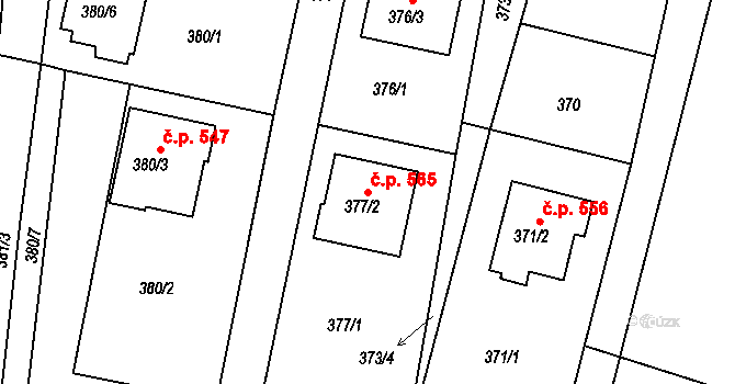 Želechovice nad Dřevnicí 565 na parcele st. 377/2 v KÚ Želechovice nad Dřevnicí, Katastrální mapa