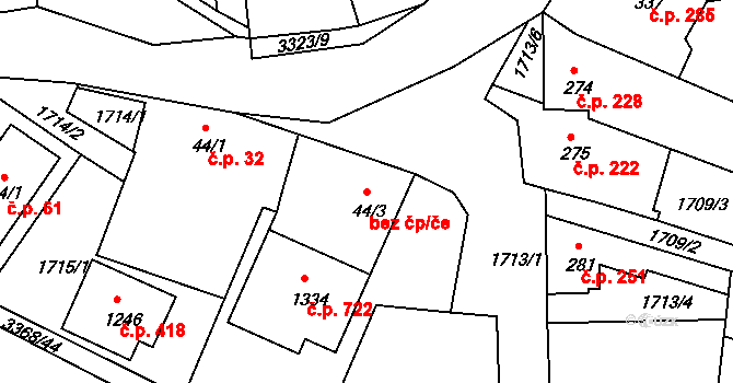 Zliv 41694864 na parcele st. 44/3 v KÚ Zliv u Českých Budějovic, Katastrální mapa