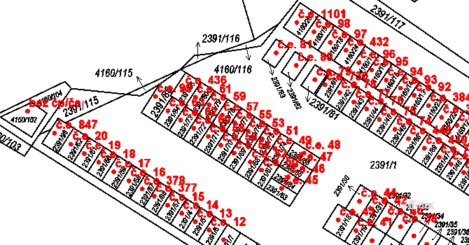 Jindřichův Hradec II 55, Jindřichův Hradec na parcele st. 2391/77 v KÚ Jindřichův Hradec, Katastrální mapa