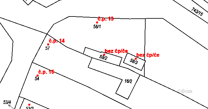 Zástřizly 43123864 na parcele st. 58/2 v KÚ Zástřizly, Katastrální mapa