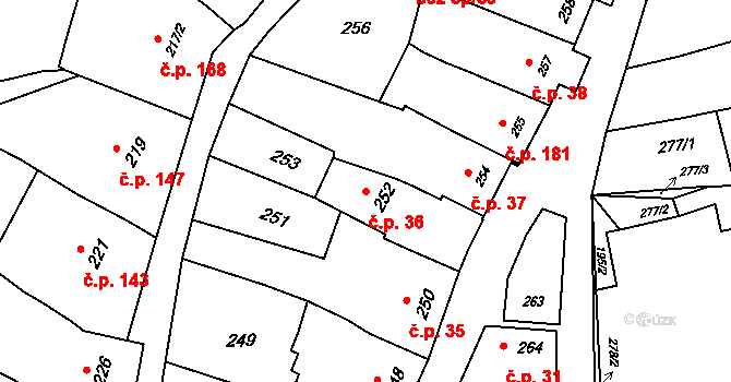Bošovice 36 na parcele st. 252 v KÚ Bošovice, Katastrální mapa