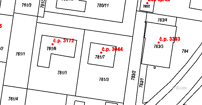 Kravaře 3044 na parcele st. 781/7 v KÚ Kravaře ve Slezsku, Katastrální mapa