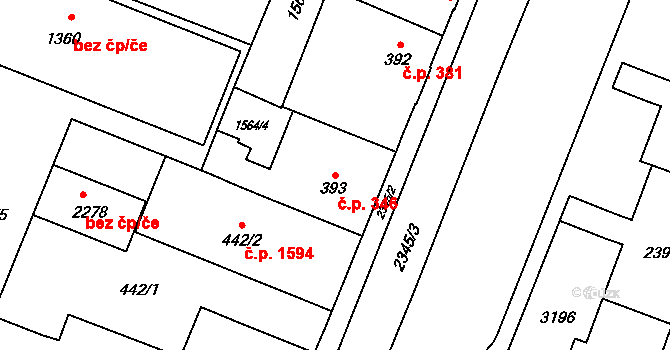 Kateřinky 346, Opava na parcele st. 393 v KÚ Kateřinky u Opavy, Katastrální mapa