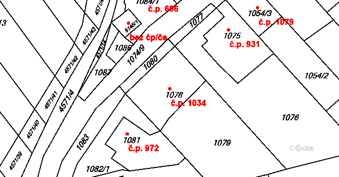 Vlčnov 1034 na parcele st. 1078 v KÚ Vlčnov, Katastrální mapa
