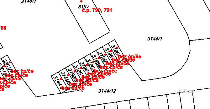 Třinec 46601864 na parcele st. 3196/3 v KÚ Lyžbice, Katastrální mapa