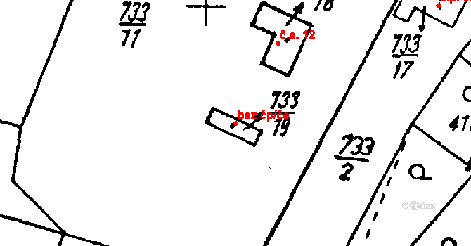 Heřmanova Huť 47984864 na parcele st. 733/19 v KÚ Vlkýš, Katastrální mapa