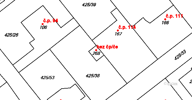 Valašské Meziříčí 48215864 na parcele st. 268 v KÚ Bynina, Katastrální mapa