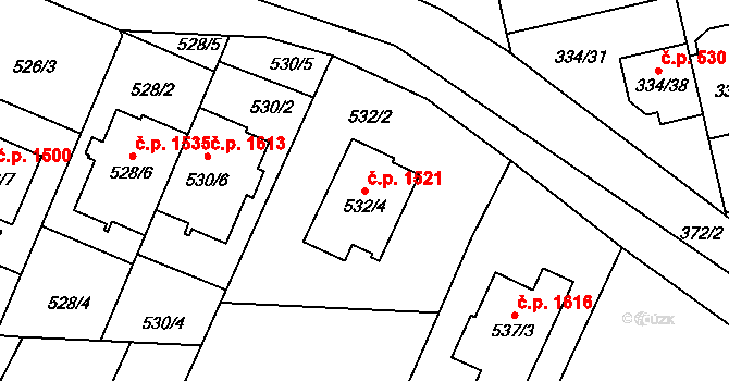 Kunovice 1521 na parcele st. 532/4 v KÚ Kunovice u Uherského Hradiště, Katastrální mapa