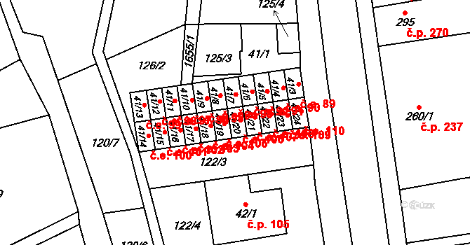 Lom 106 na parcele st. 41/20 v KÚ Lom u Mostu, Katastrální mapa