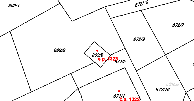Liberec XIV-Ruprechtice 1323, Liberec na parcele st. 869/6 v KÚ Ruprechtice, Katastrální mapa