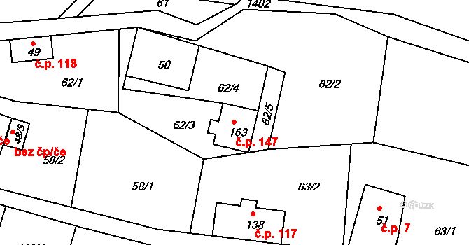 Horní Světlá 147, Mařenice na parcele st. 163 v KÚ Horní Světlá pod Luží, Katastrální mapa