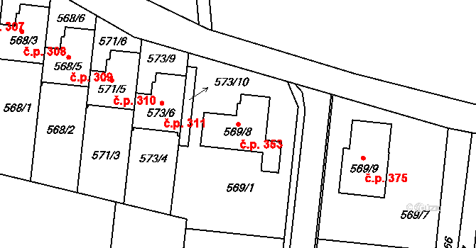 Plesná 353, Ostrava na parcele st. 569/8 v KÚ Stará Plesná, Katastrální mapa