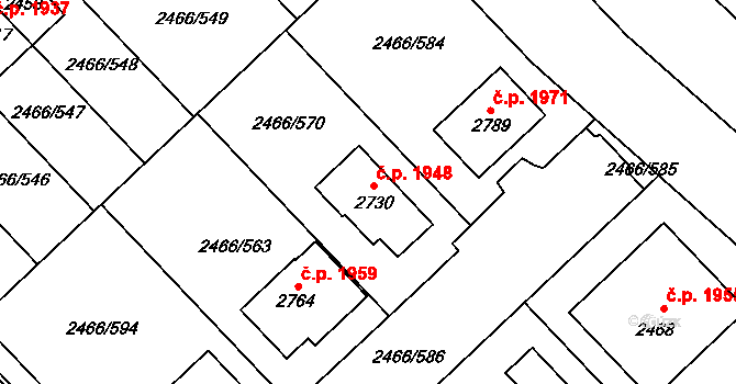 Tišnov 1948 na parcele st. 2730 v KÚ Tišnov, Katastrální mapa