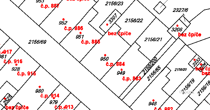 Choceň 884 na parcele st. 950 v KÚ Choceň, Katastrální mapa