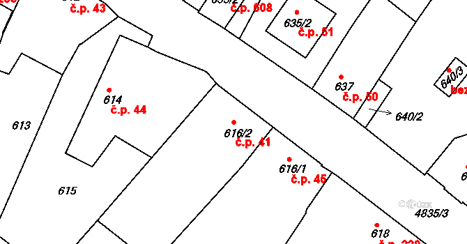 Choceňské Předměstí 41, Vysoké Mýto na parcele st. 616/2 v KÚ Vysoké Mýto, Katastrální mapa