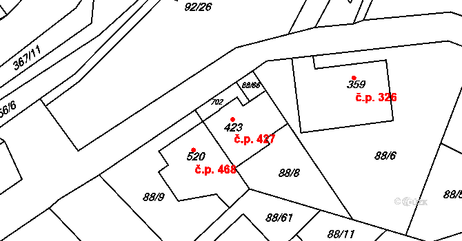 Mikovice 427, Kralupy nad Vltavou na parcele st. 423 v KÚ Mikovice u Kralup nad Vltavou, Katastrální mapa